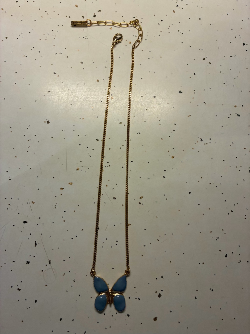 Gold-Chain Blue Butterfly Pendant Necklace - Women Jewelry